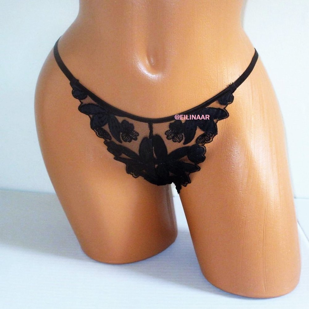 VICTORIA'S SECRET Luxe Lingerie Embroidered Brazilian Panty S M L XL Black $39